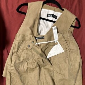 Zara Beige Linen Vest and shorts